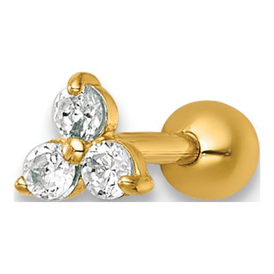 14K Yellow Gold Triple CZ Labret Stud