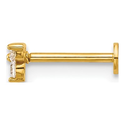 14K Yellow Gold Triple CZ Labret Stud, 18 Gauge – view 3