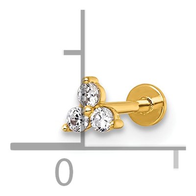14K Yellow Gold Triple CZ Labret Stud, 18 Gauge – view 5