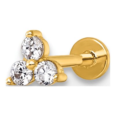 14K Yellow Gold Triple CZ Labret Stud, 18 Gauge