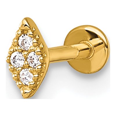 14K Gold CZ Navette Labret Stud