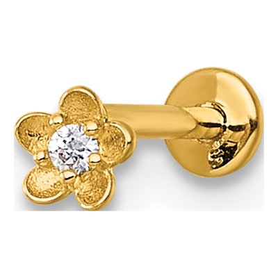 14K Yellow Gold CZ Flower Labret Stud