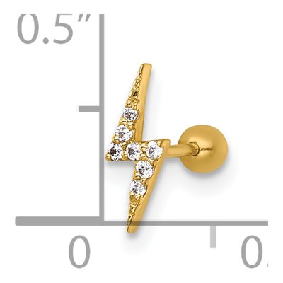 14K Yellow Gold CZ Lightning Bolt Labret Stud – view 5
