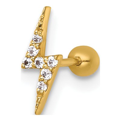 14K Yellow Gold CZ Lightning Bolt Labret Stud