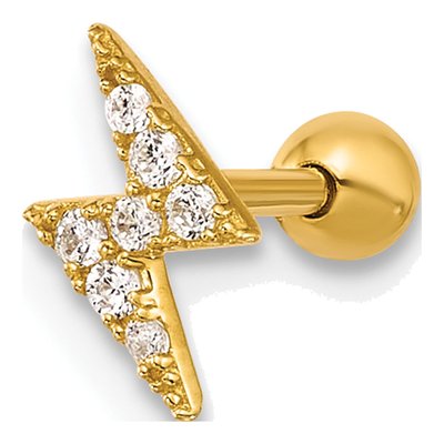 14K Gold CZ Lightning Bolt Labret Stud