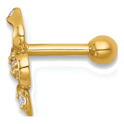 14K Yellow Gold CZ Snake Labret Stud, 16 Gauge – view 3