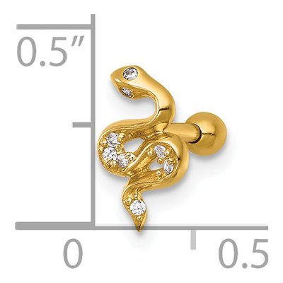 14K Yellow Gold CZ Snake Labret Stud, 16 Gauge – view 5