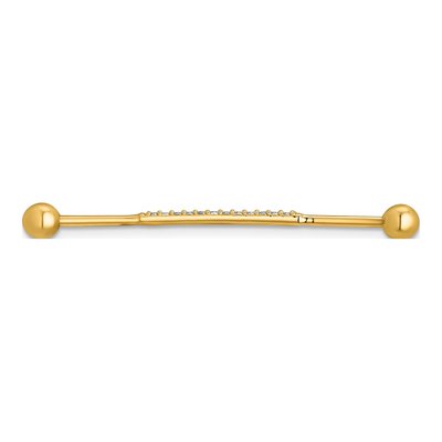 14K Gold Industrial Barbell with CZ Accents – view 3