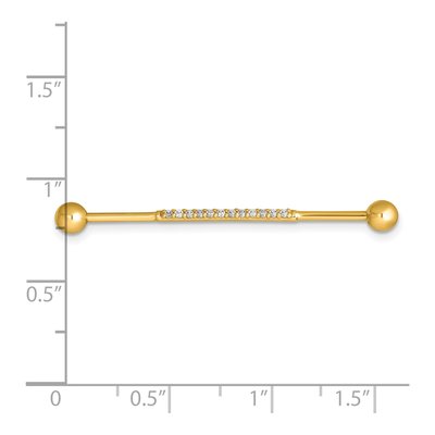14K Gold Industrial Barbell with CZ Accents – view 4