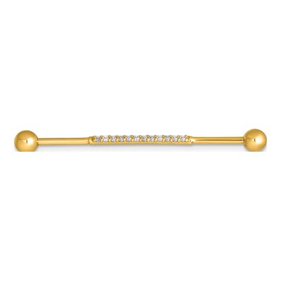 14K Gold Industrial Barbell with CZ Accents