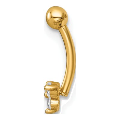 14K Gold Triple CZ Eyebrow Ring – view 3