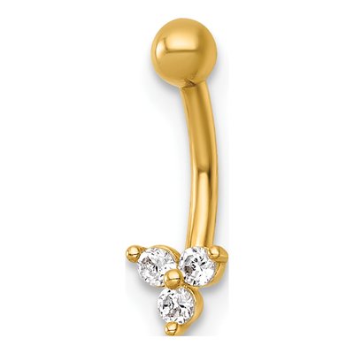 14K Gold Triple CZ Eyebrow Ring
