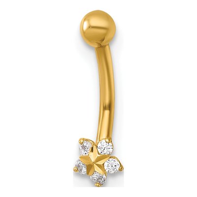 14K Gold CZ Flower Eyebrow Ring