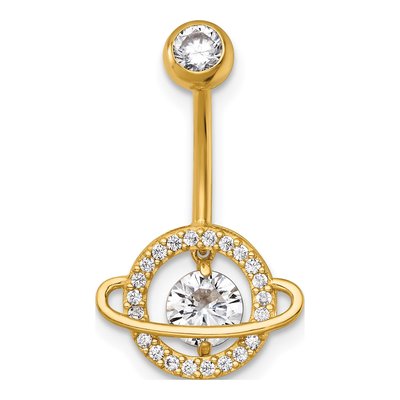 14K Yellow Gold CZ Saturn Navel Ring – view 4