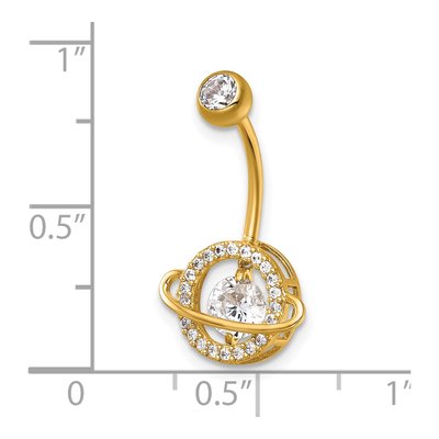 14K Yellow Gold CZ Saturn Navel Ring – view 5