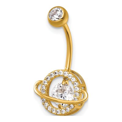 14K Yellow Gold CZ Saturn Navel Ring