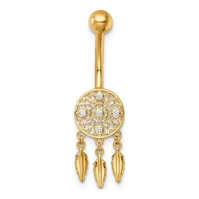 14K Yellow Gold CZ Dream Catcher Navel Ring – view 4