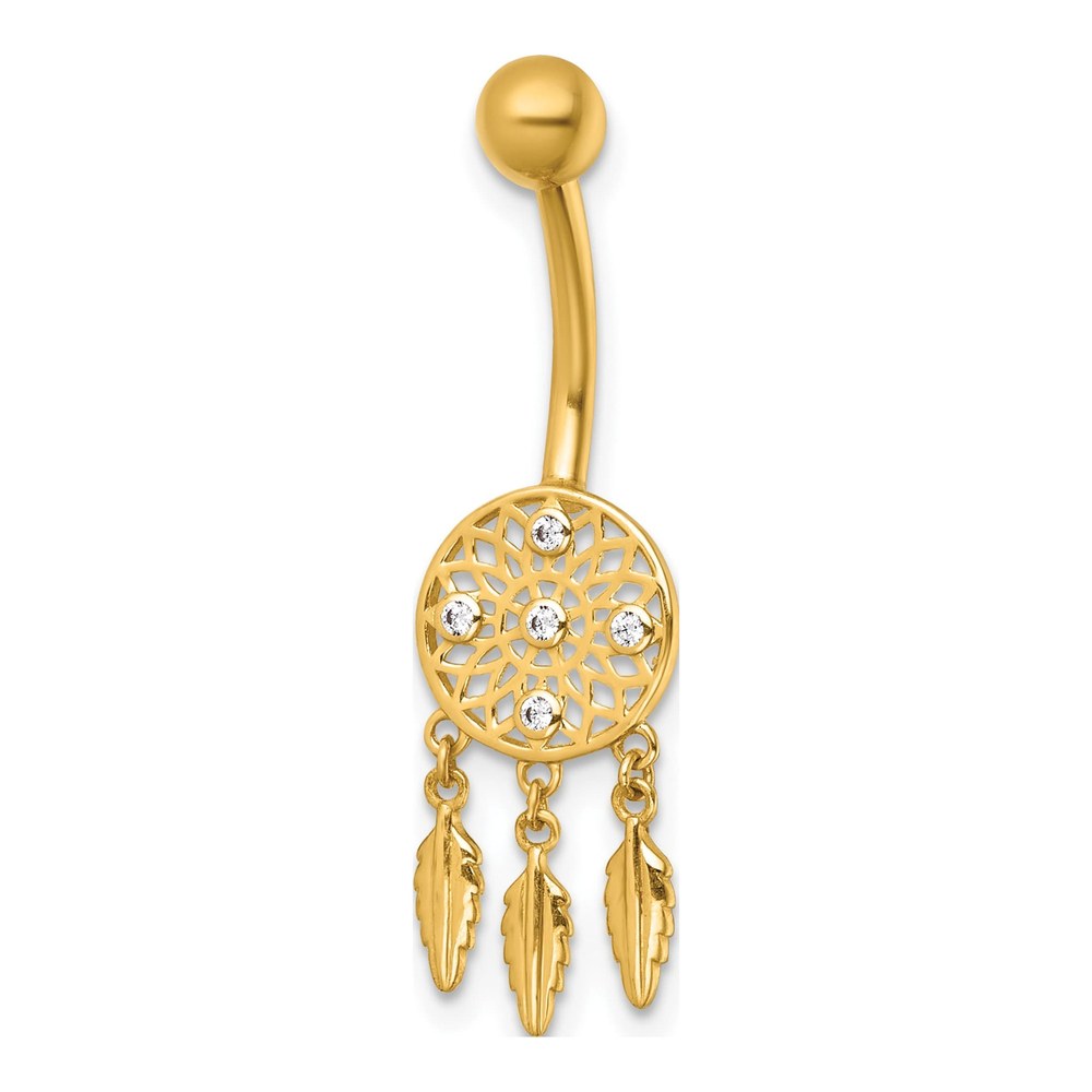 14K 14 Gauge Polished Cz Dream Catcher Navel Ring
