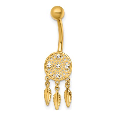 14K Yellow Gold CZ Dream Catcher Navel Ring
