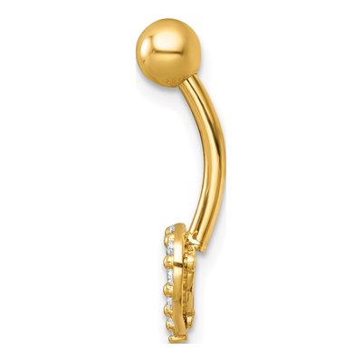14K Yellow Gold Pave CZ Heart Navel Ring – view 3