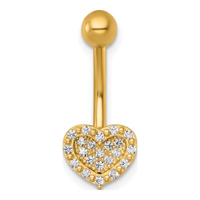 14K Yellow Gold Pave CZ Heart Navel Ring – view 4