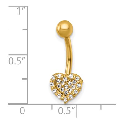 14K Yellow Gold Pave CZ Heart Navel Ring – view 5