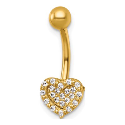 14K Yellow Gold Pave CZ Heart Navel Ring