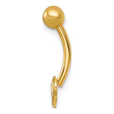 14K Yellow Gold CZ Double Heart Navel Ring – view 3