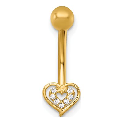 14K Yellow Gold CZ Double Heart Navel Ring – view 4