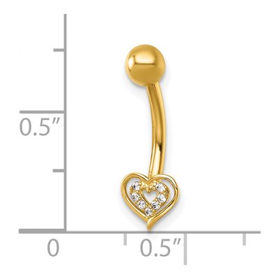 14K Yellow Gold CZ Double Heart Navel Ring – view 5