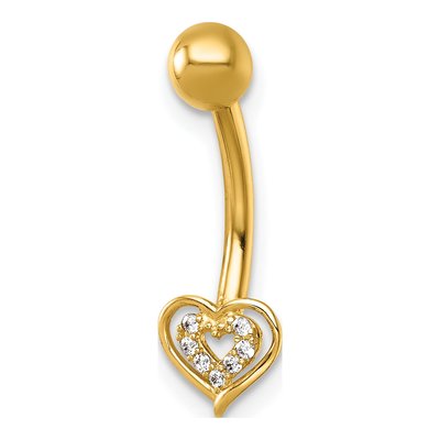 14K Yellow Gold CZ Double Heart Navel Ring