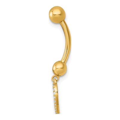 14K Yellow Gold CZ Dangling Heart Navel Ring – view 3