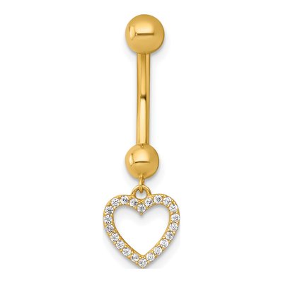 14K Yellow Gold CZ Dangling Heart Navel Ring – view 4