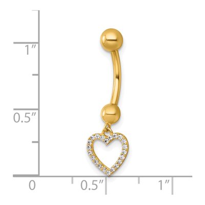 14K Yellow Gold CZ Dangling Heart Navel Ring – view 5