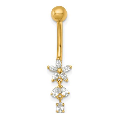 14K Yellow Gold CZ Dangling Flower Navel Ring – view 4