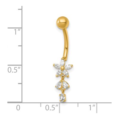 14K Yellow Gold CZ Dangling Flower Navel Ring – view 5
