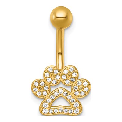 14K Yellow Gold CZ Pawprint Navel Ring – view 4
