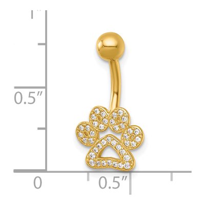 14K Yellow Gold CZ Pawprint Navel Ring – view 5