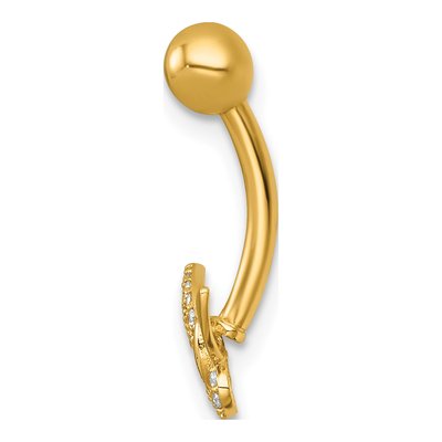 14K Yellow Gold CZ Butterfly Navel Ring – view 3