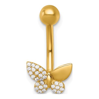 14K Yellow Gold CZ Butterfly Navel Ring – view 4