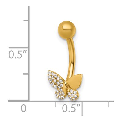 14K Yellow Gold CZ Butterfly Navel Ring – view 5