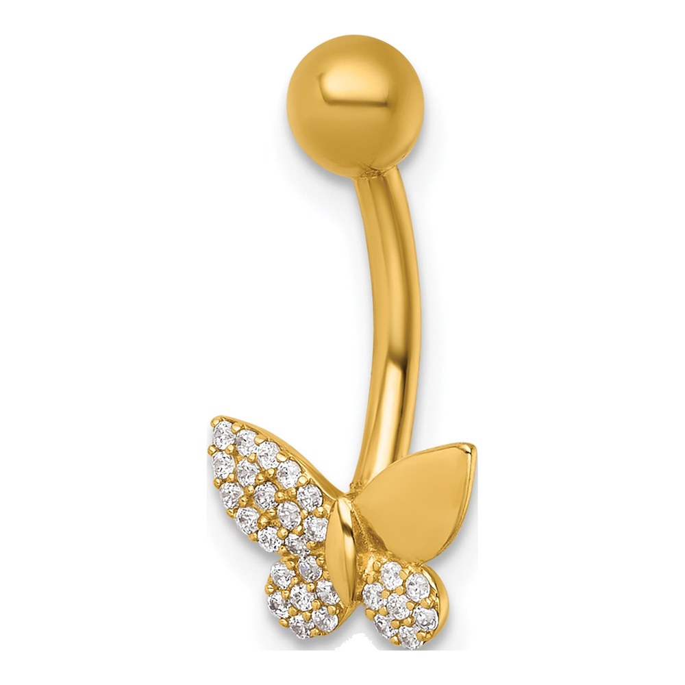 14K 14 Gauge Polished Cz Butterfly Navel Ring