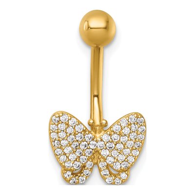 14K Yellow Gold CZ Butterfly Navel Ring – view 4