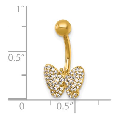 14K Yellow Gold CZ Butterfly Navel Ring – view 5