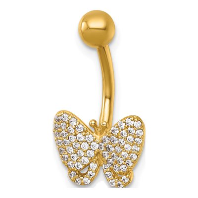 14K Yellow Gold CZ Butterfly Navel Ring