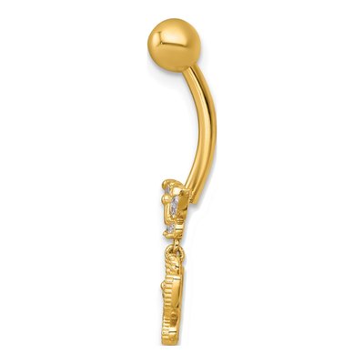 14K Yellow Gold CZ Butterfly Dangle Navel Ring – view 3