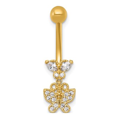 14K Yellow Gold CZ Butterfly Dangle Navel Ring – view 4