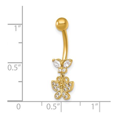 14K Yellow Gold CZ Butterfly Dangle Navel Ring – view 5
