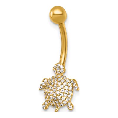 14K Gold CZ Turtle Navel Ring
