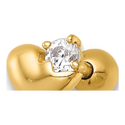 14K Yellow Gold CZ Heart Labret Stud